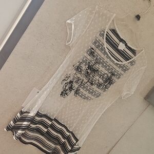 Bali Sheer Floral Striped Tunic - Black and White